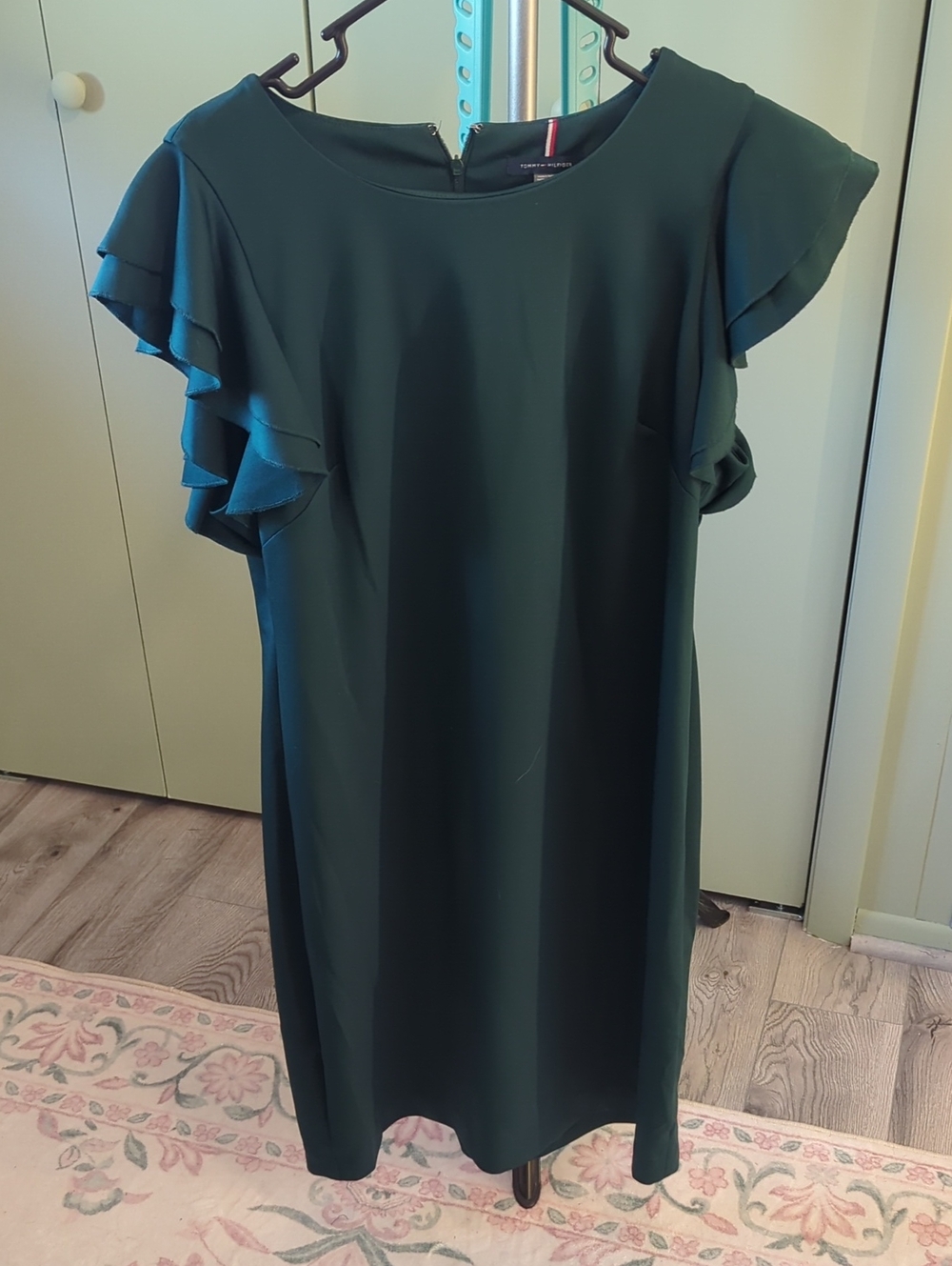 Tommy Hilfiger Emerald Green Ruffle Sleeve Midi Dress